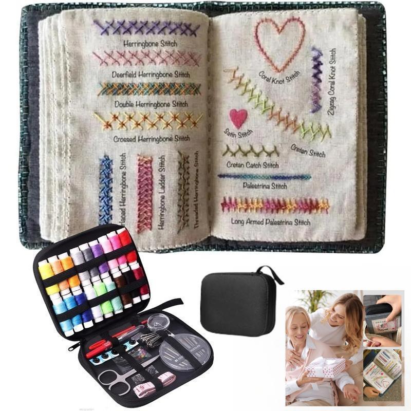 Beginner Embroidery Kit, One Portable Sewing Set with Reusable Stitch Book, 86-Piece Tools Including Threads, Needles, Scissors for Hand Embroidery, Ideal for Travel, Gifts and DIY Crafts All-In-One