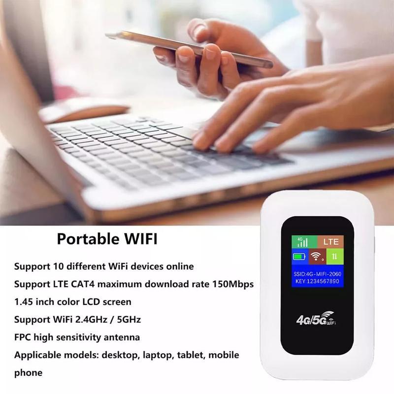 5G Unlocked LTE LCD Portable Mobile Broadband Wireless WiFi Router MiFi hotspot 150Mbps 4G/5G Bands 10 Users Battery 3000mAh Gift