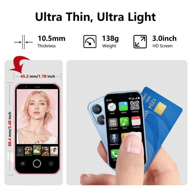 Mini Smart Phone, Portable Pocket Phone with 3.0 HD Screen, 2G/3G Unlocking Android Phone, Support WiFi Bluetooth-compatible GPS Calling MP3 MP4 APP Download