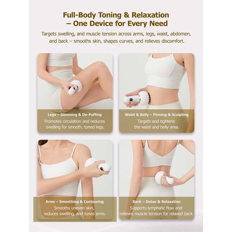 Handheld Body Massager for Legs & Belly Lymphatic Drainage Anti Swelling Tool with Heat Vibration Electric Machine Reduces Stretch Marks White Detox Gift for Women
