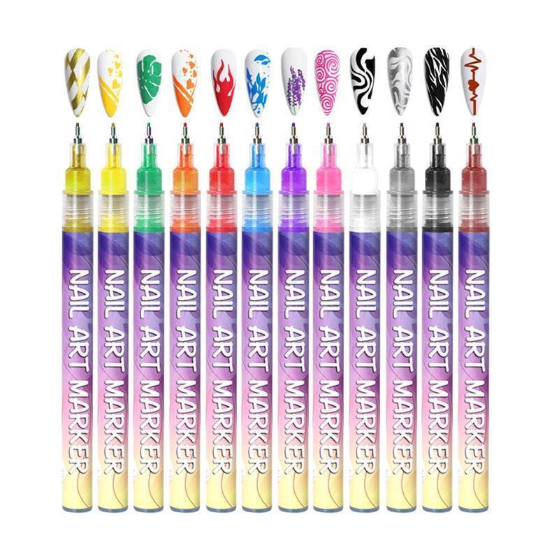Cutics 12Color Nail Doodle Pen for DIY Nail Art Quick Drying Acrylic Painting and 3D Dot Embroidery mma acrylic nail - On Nails Quick Drying Dot Stitching Nail Art Pen for Home and Salon DIY, Nail Care Cutics Manicure Polish Cosmetic,For girls,Gift