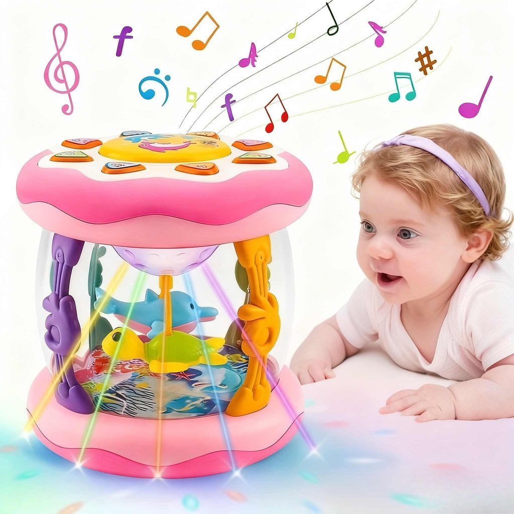 Baby Ocean Projection Lamp Toy, Rotating Light, Adjustable Volume, Music Belly Time, Encourages Crawling & Learning,The ideal Christmas gift