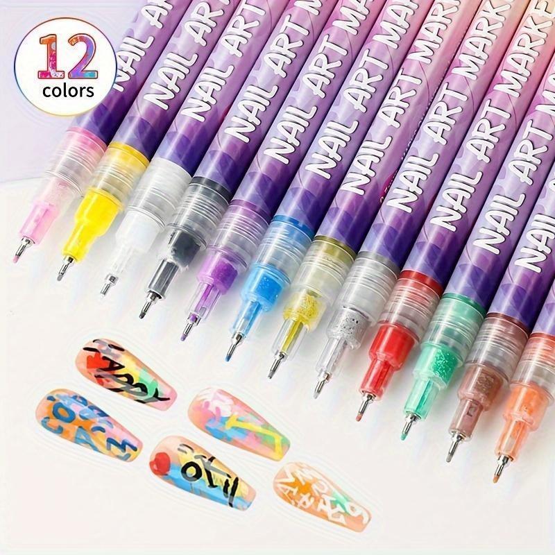 Cutics 12Color Nail Doodle Pen for DIY Nail Art Quick Drying Acrylic Painting and 3D Dot Embroidery mma acrylic nail - On Nails Quick Drying Dot Stitching Nail Art Pen for Home and Salon DIY, Nail Care Cutics Manicure Polish Cosmetic,For girls,Gift