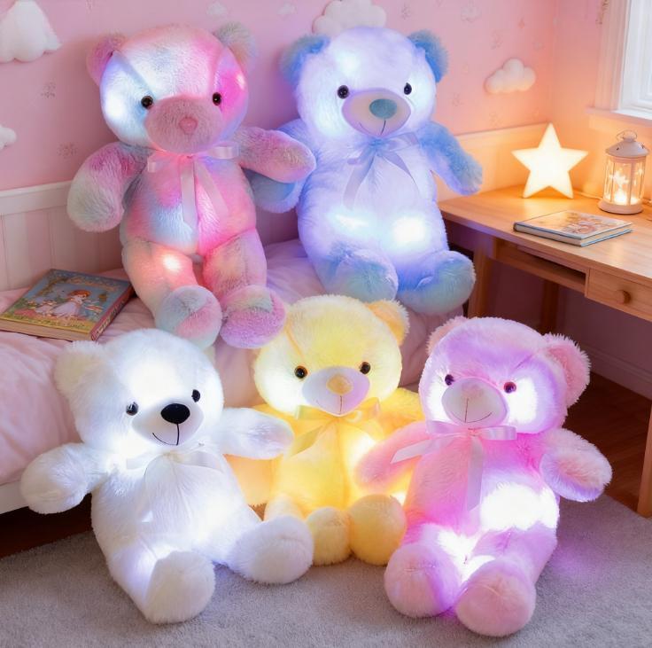 Glowing Bear Toy, 1pc Soft Bear Stuffed Doll with LED Light, Cute Animals Design Doll for Birthday Gift, Home Decoration, Sensory Toys for Kids, Kids Toys, Fidget Toys for Boys Fidgets Toys for Girls, Baby Toys, Plushies, Moveable Stuffed Animal,Gift